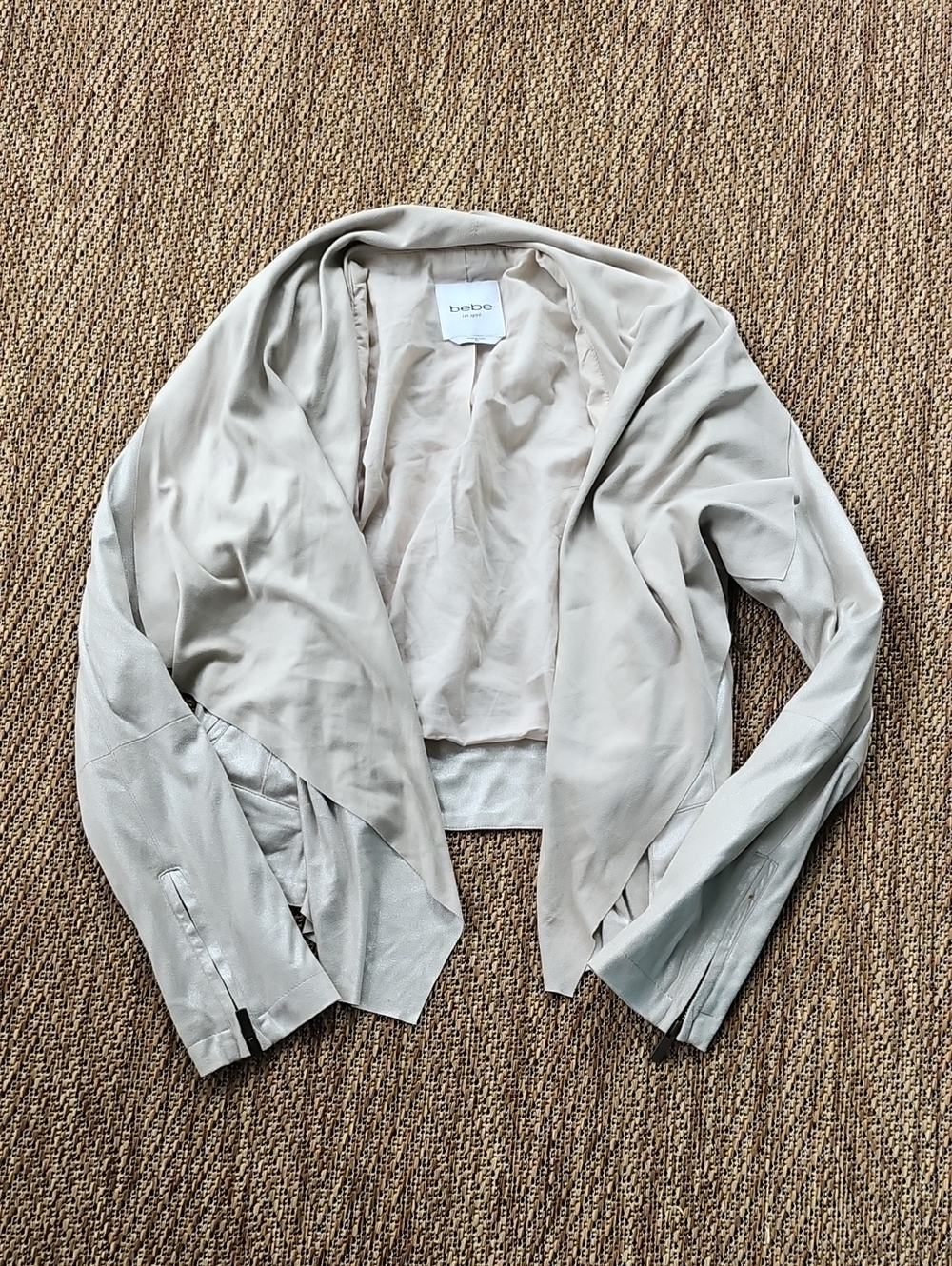 Vintage Bebe Waterfall Draped Open-Front Blazer Jacket in Light Taupe